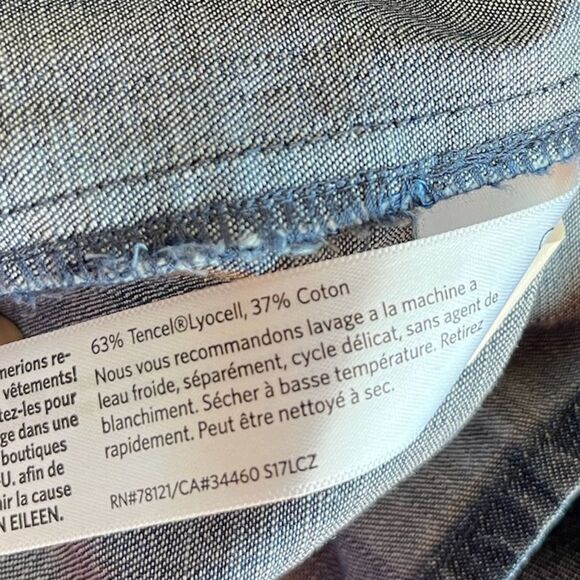 New eileen fisher denim sleeveless button down mandarin collar shift dress - Picture 6 of 8